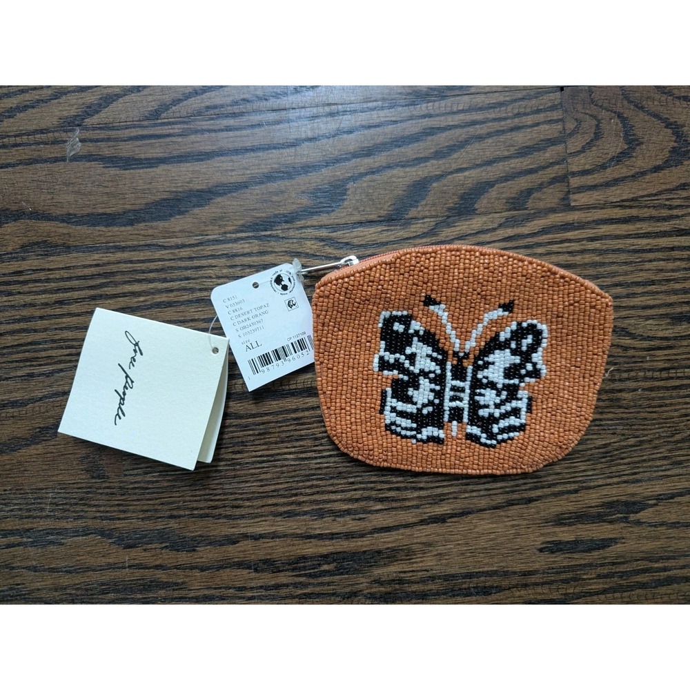 NEW NWT! Free People BUTTERFLY Beaded Wallet | Coin Purse Zip Pouch Makeup Cards